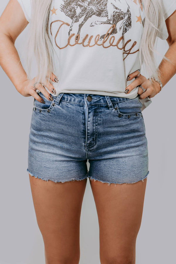Studded Denim Shorts