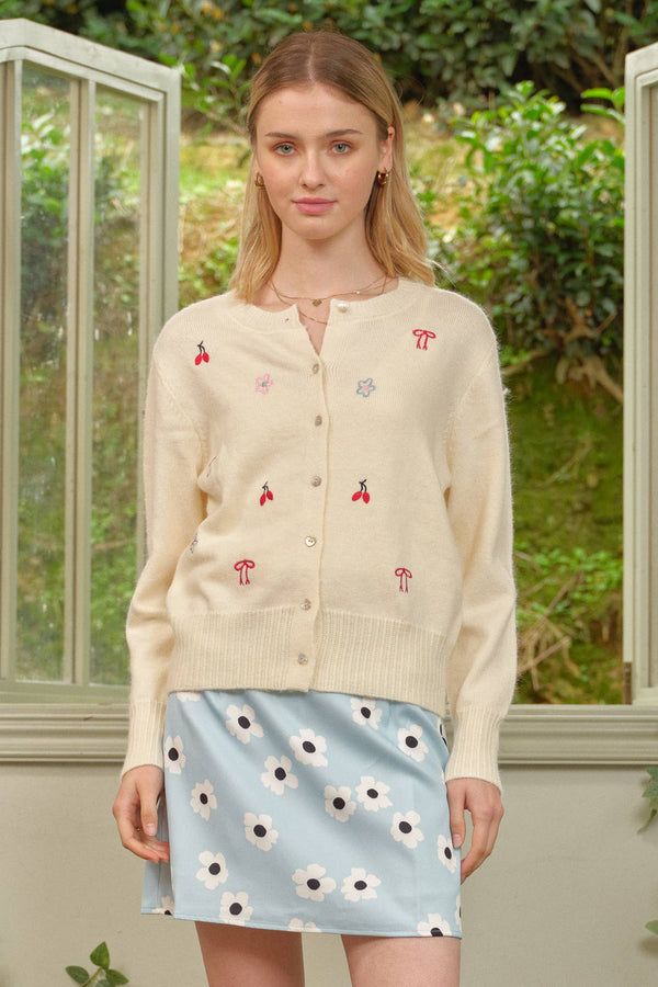 Sweetly Embroidered Knit Cardigan