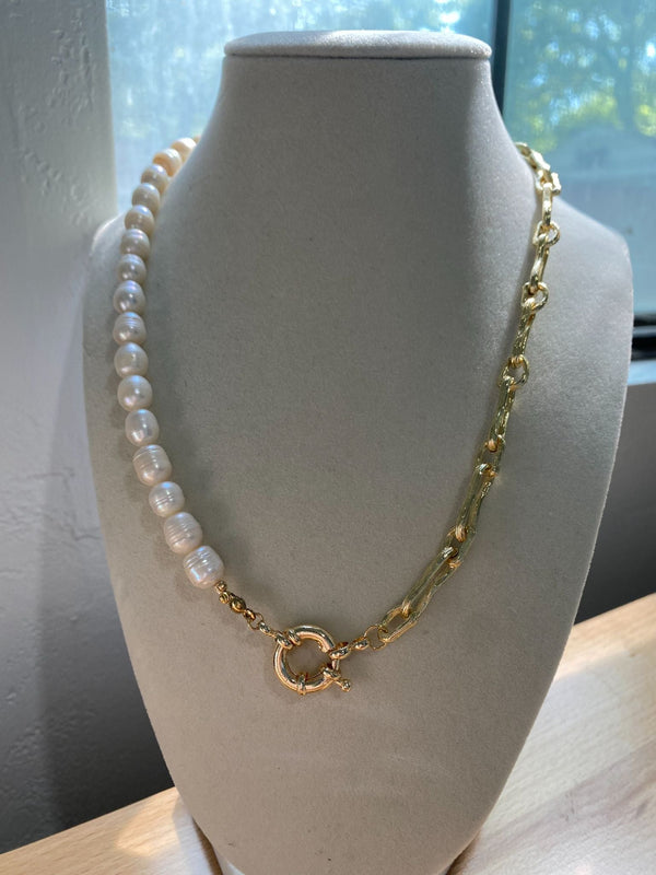 Chain Link and Gemstone Bead Accent Necklace - 5