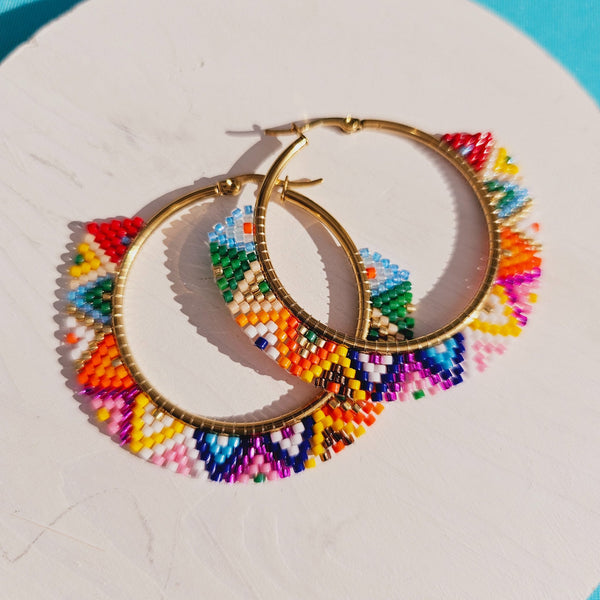 Festival Multicolor beaded Hoops - 2