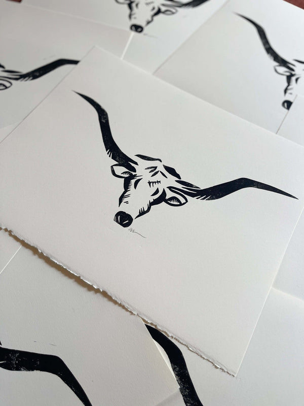 'Longhorn' Linocut Print - 4