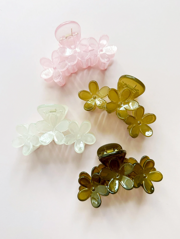 Medium Translucent Triple Floral Cluster Hair Claw Clips - 1