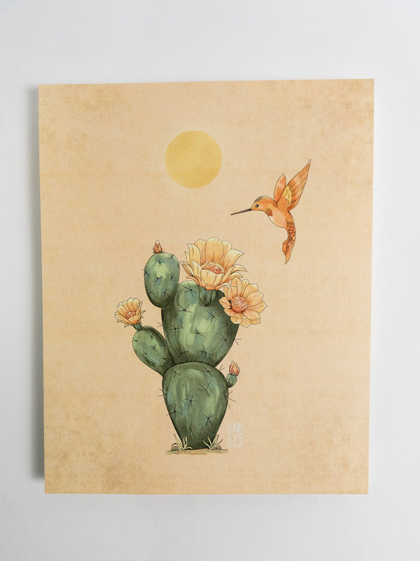 Cactus and Hummingbird Art Print - 2