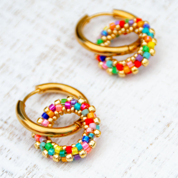 Confetti Beaded Rings Hoops  - 2