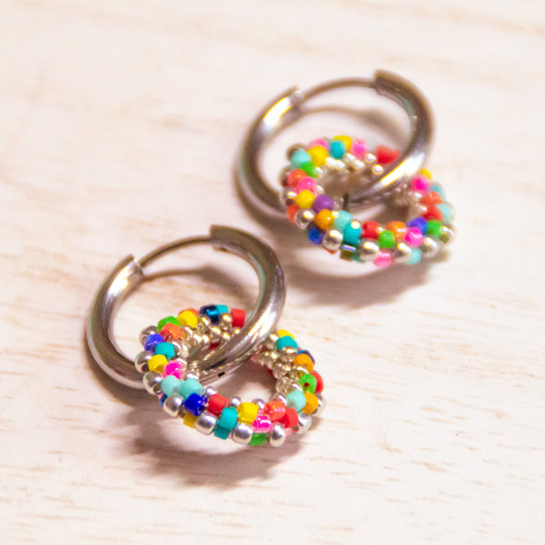 Confetti Beaded Rings Hoops  - 4