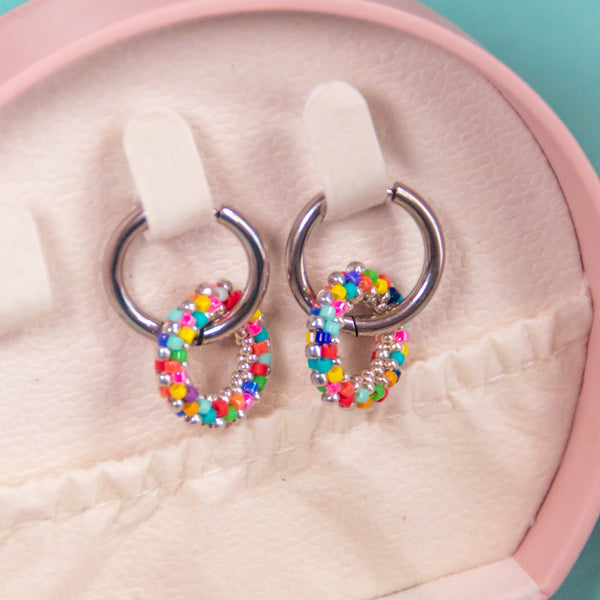 Confetti Beaded Rings Hoops  - 5