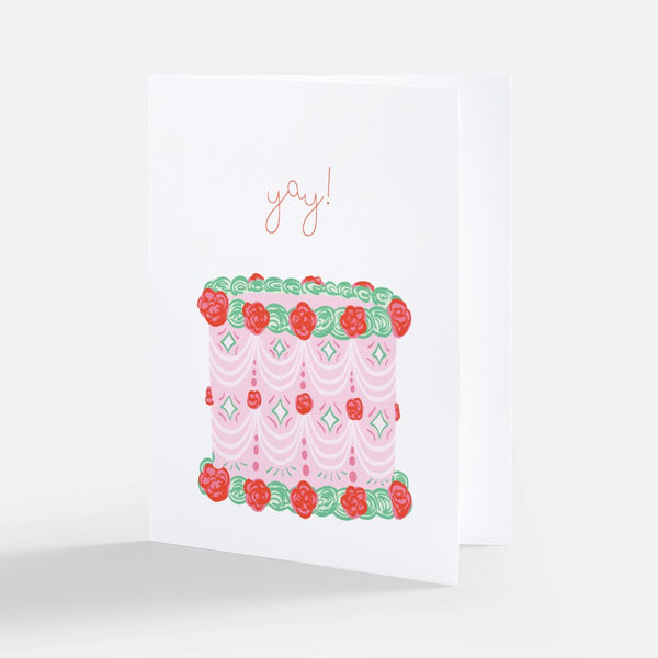 yay! Pink Vintage Cake Greeting Card - 1