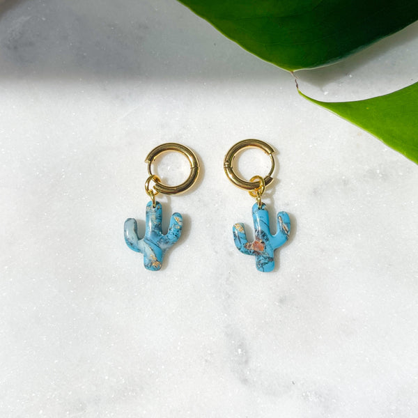 Saguaro Cactus Turquoise Huggie Earrings - 1
