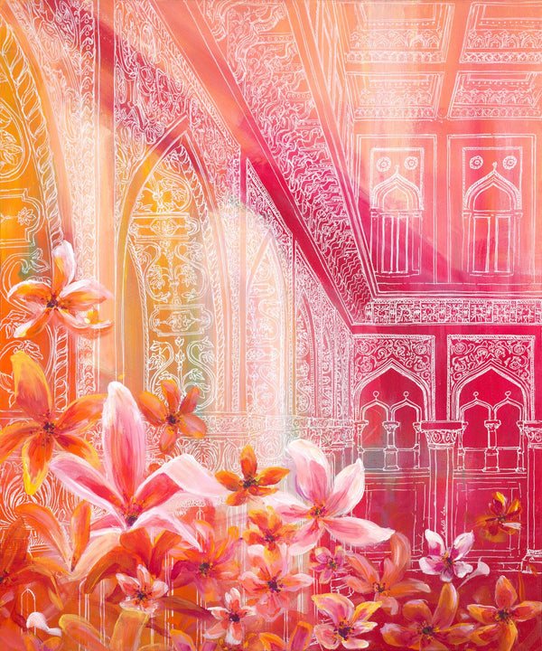 Pink South Asian Palace with Flowers Art Print