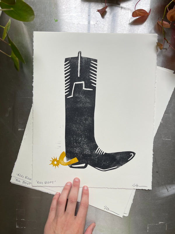 'Big Boot' Linocut Print