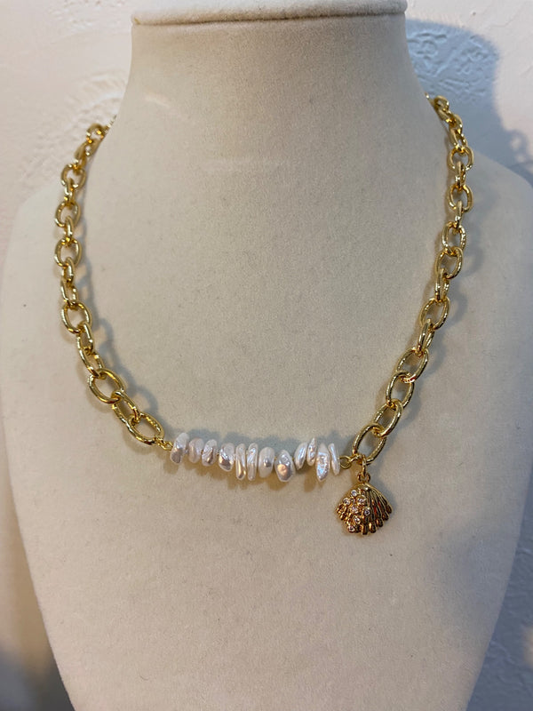 Chain Link and Gemstone Bead Accent Necklace