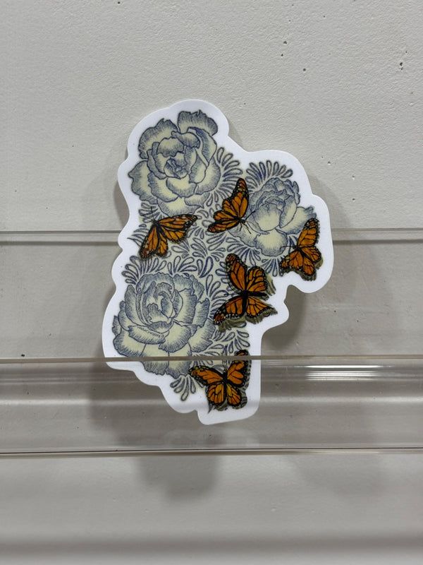 Blue Floral Butterfly Sticker