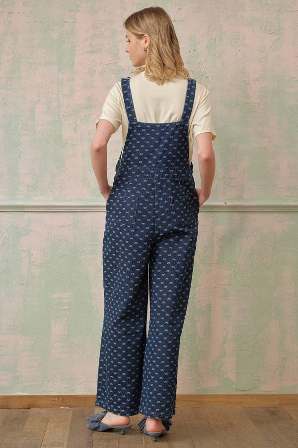 Bow-Patterned Denim Overalls