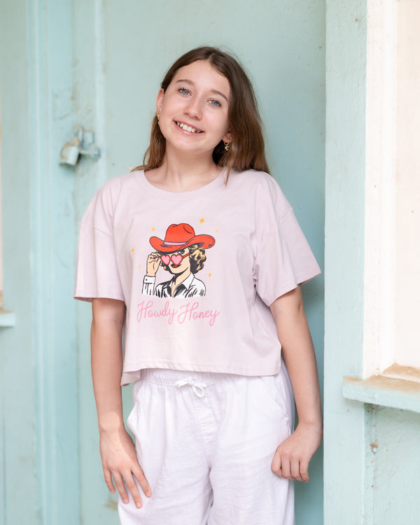 "Howdy Honey" Full-Color Crop Tee