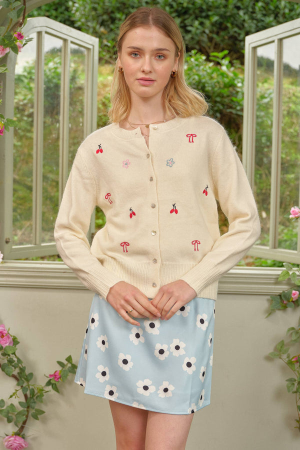 Sweetly Embroidered Knit Cardigan