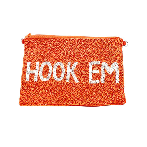 Orange Hook Em Beaded Pouch