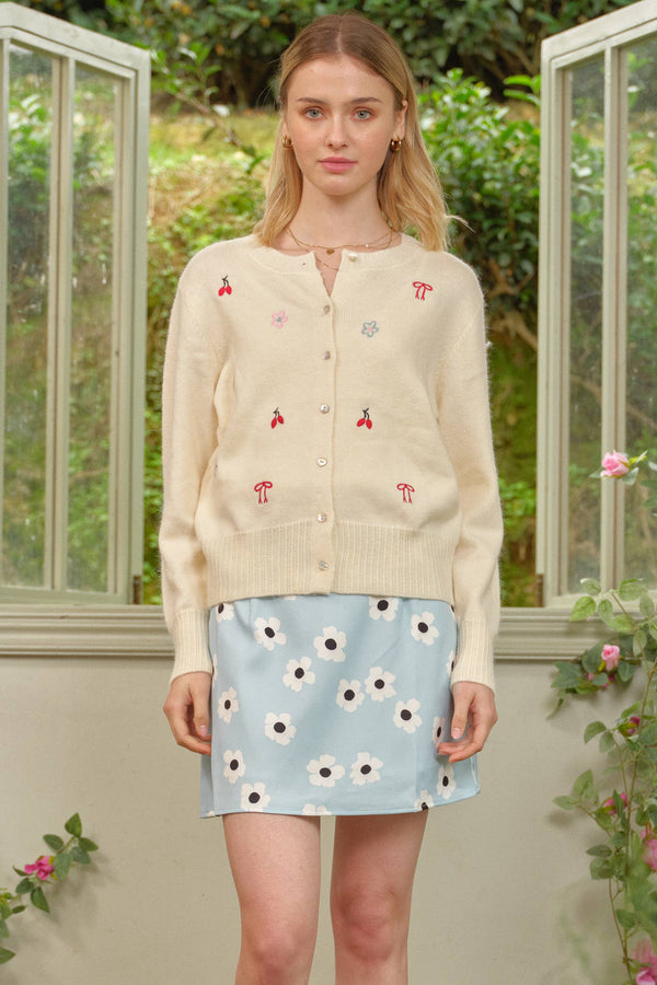 Sweetly Embroidered Knit Cardigan