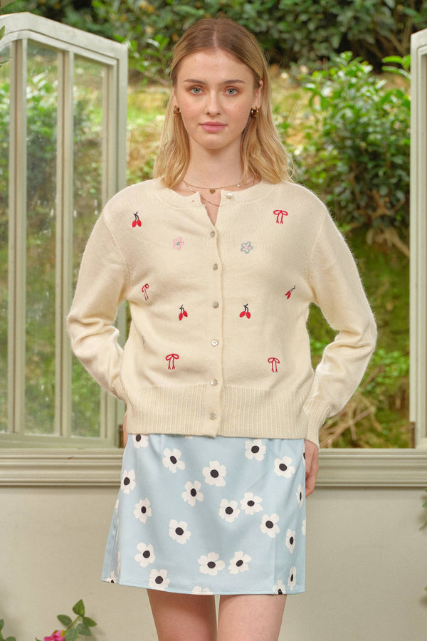 Sweetly Embroidered Knit Cardigan