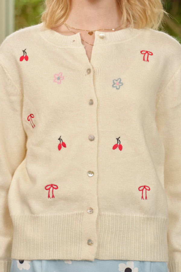 Sweetly Embroidered Knit Cardigan