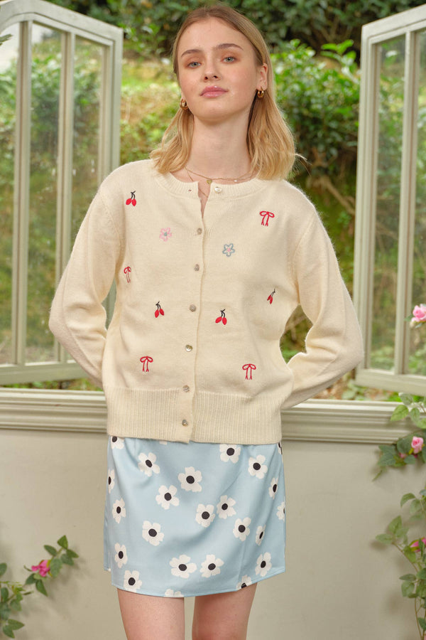 Sweetly Embroidered Knit Cardigan