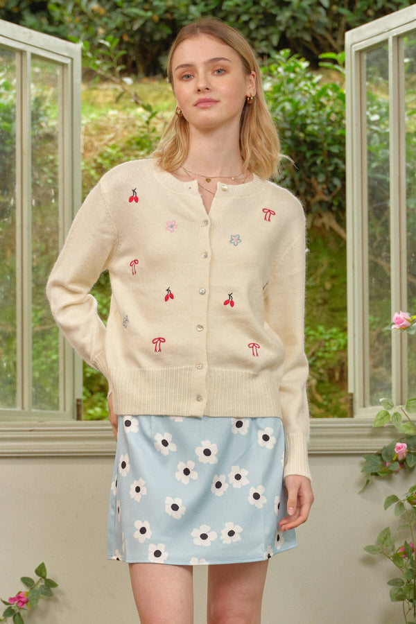 Sweetly Embroidered Knit Cardigan