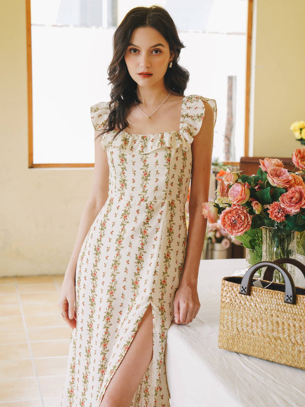 Floral Ruffle-Trimmed Midi Sundress