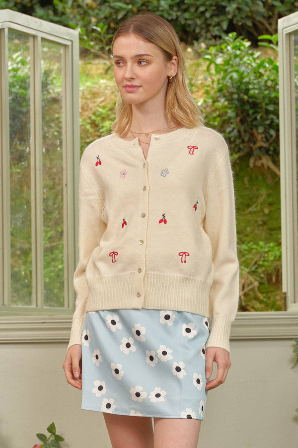 Sweetly Embroidered Knit Cardigan