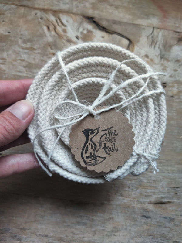 Set of 3 Cotton Rope Bowls - White - 3