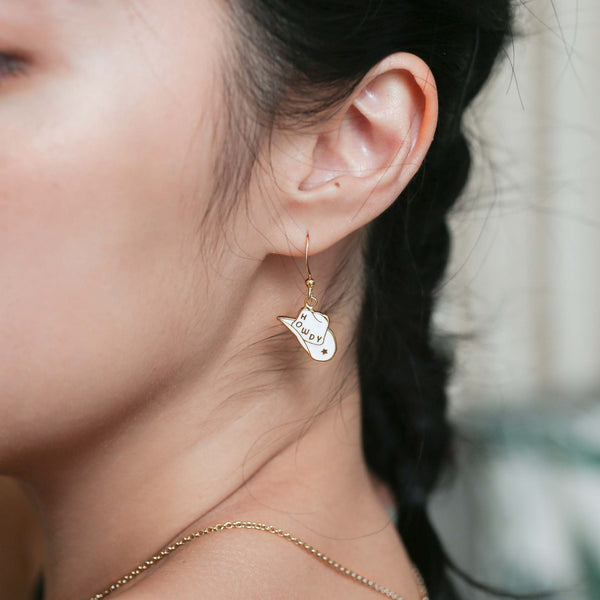 Howdy Cowgirl Hat Enamel Earrings - 4