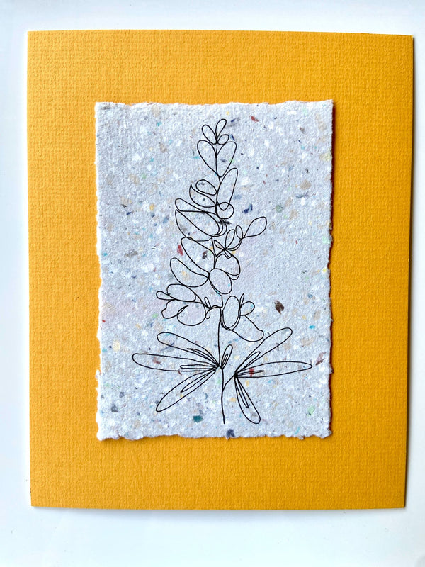 Bluebonnet Line Drawing on Handmade Paper - 1