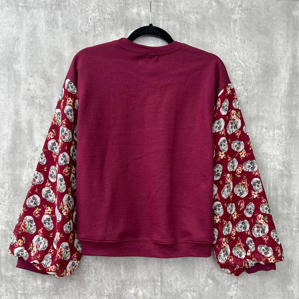 Puff Sleeve Sweatshirt - Skull Print - 2