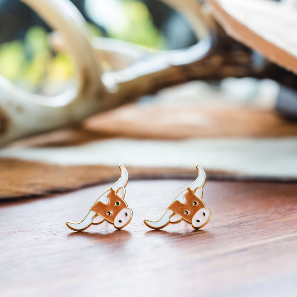 Texas Longhorn Enamel Earrings - 2