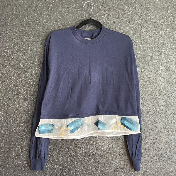 Long Sleeve Crop Tee with Painted Ruffle - 3