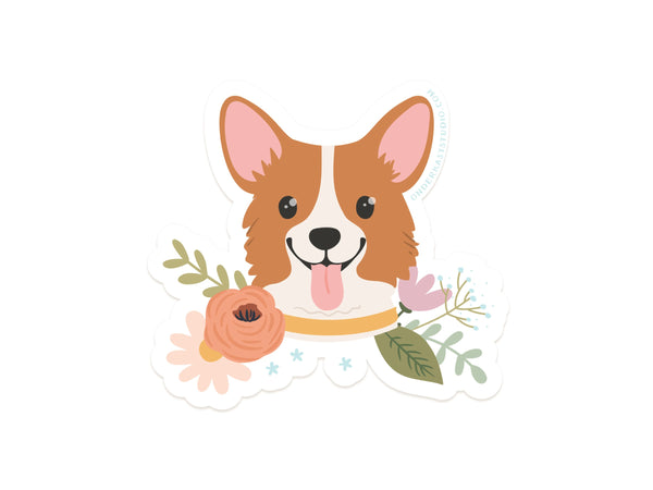Corgi Floral Sticker