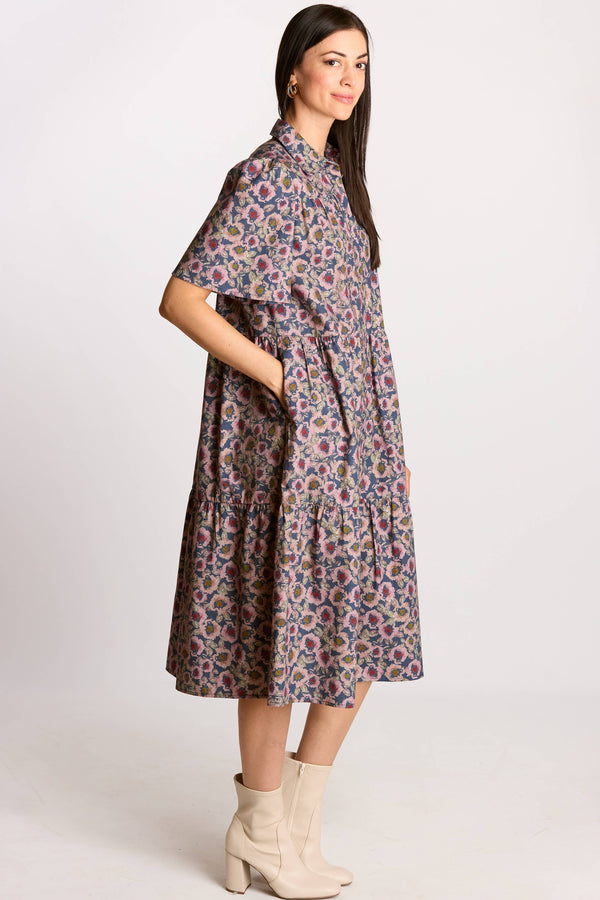 Floral Print Cotton Button Up Dress
