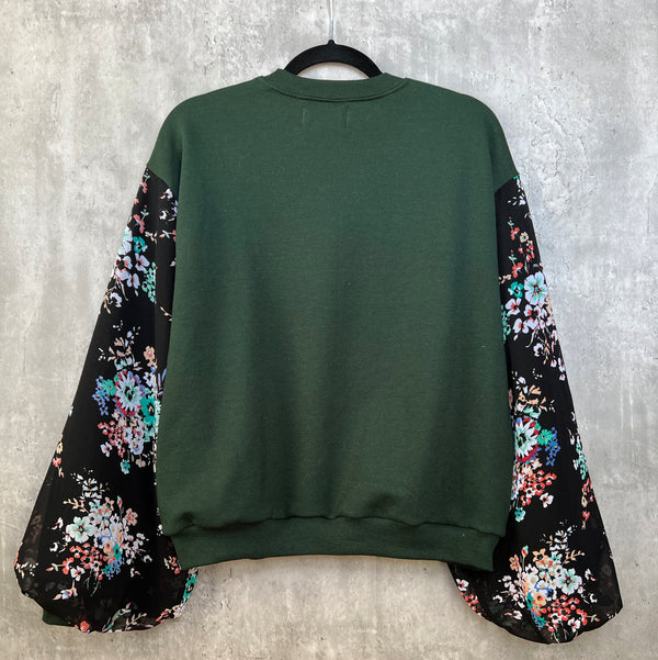 Puff Sleeve Sweatshirt - Floral Print