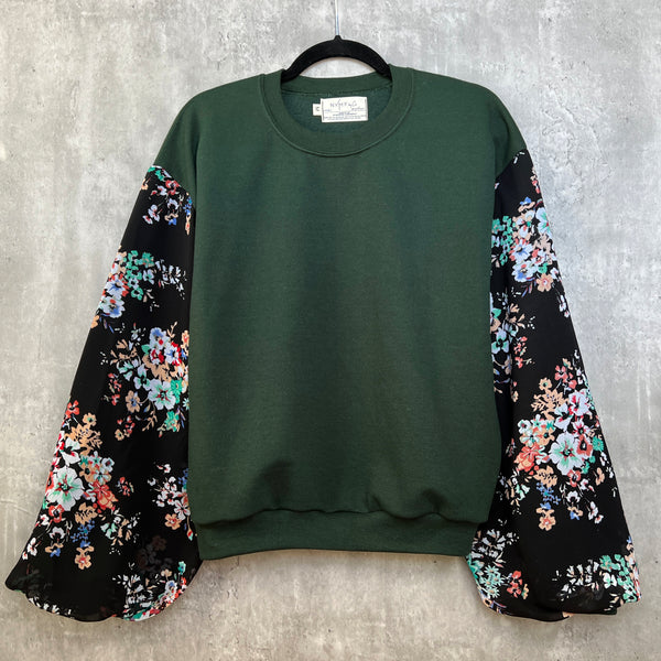 Puff Sleeve Sweatshirt - Floral Print