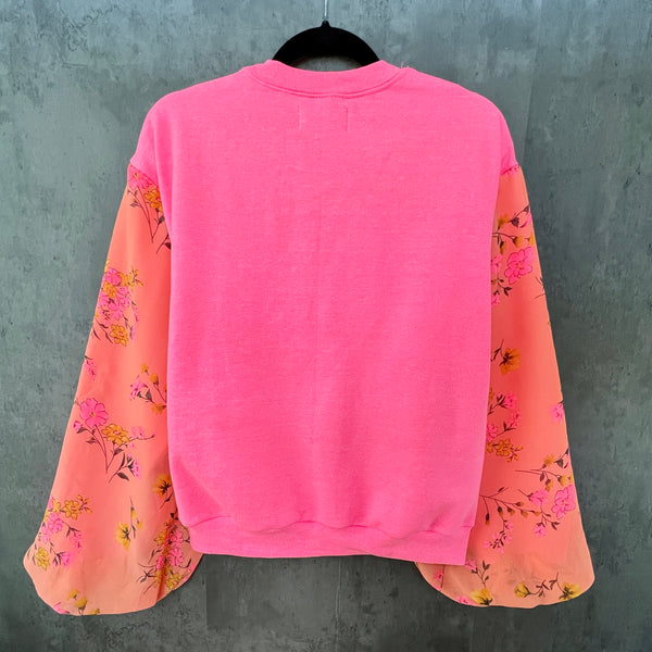 Puff Sleeve Sweatshirt - Floral Print