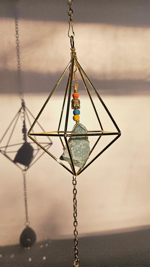 Geometric Crystal Suncatcher // single stone with Iridescent bead