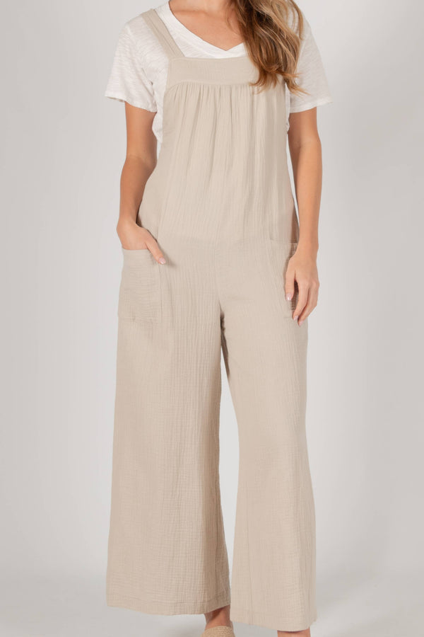 Slubbed Gauze Wide Leg Overalls