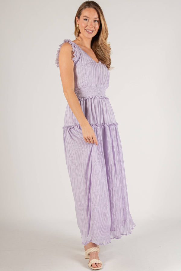Pleated Maxi Dress with Ruffles
