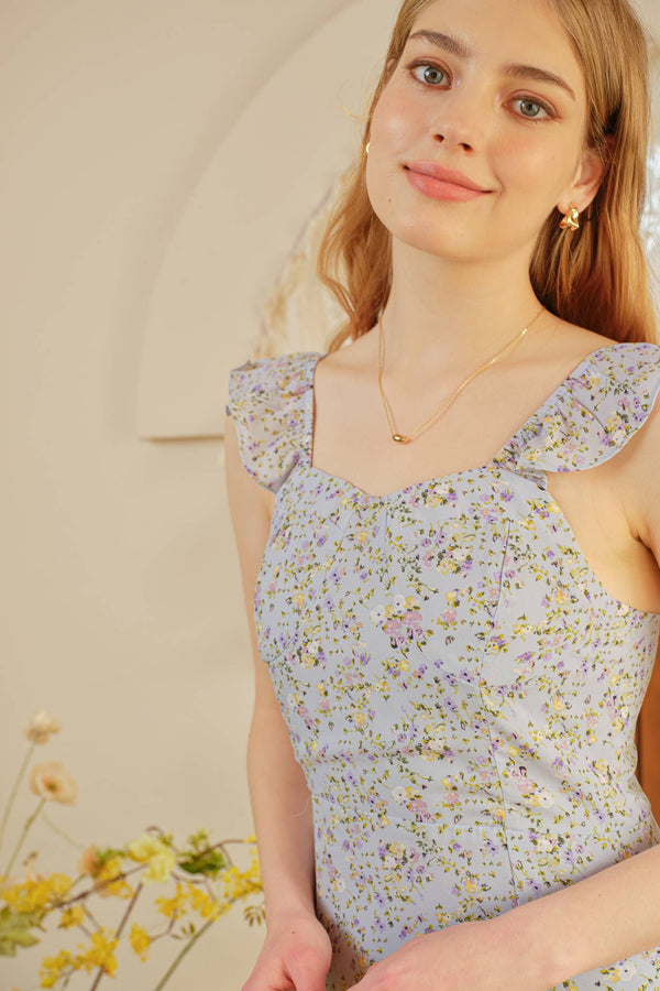 Blue Blossom Print Long Dress