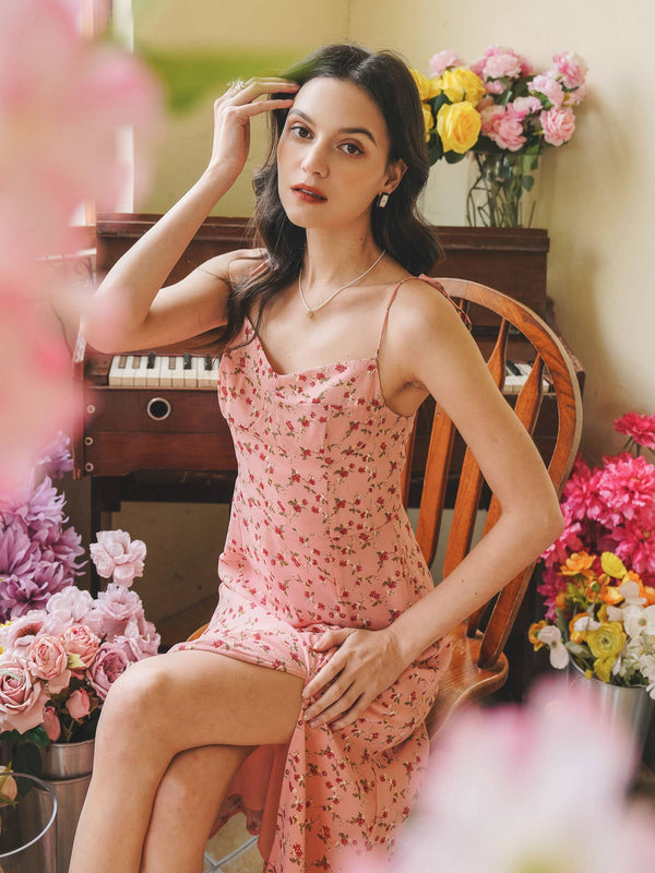 Rosy Meadow Tie-Strap Midi Dress