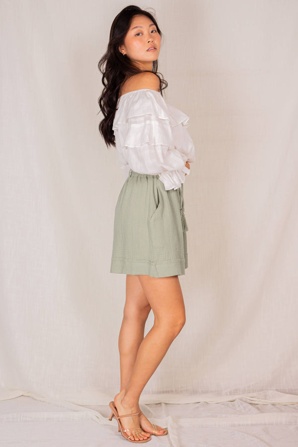 Gauze Cotton Shorts with Tassels