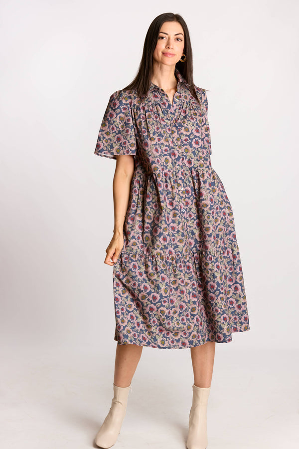 Floral Print Cotton Button Up Dress