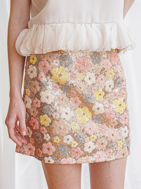 Blossoming Sequin Mini Skirt