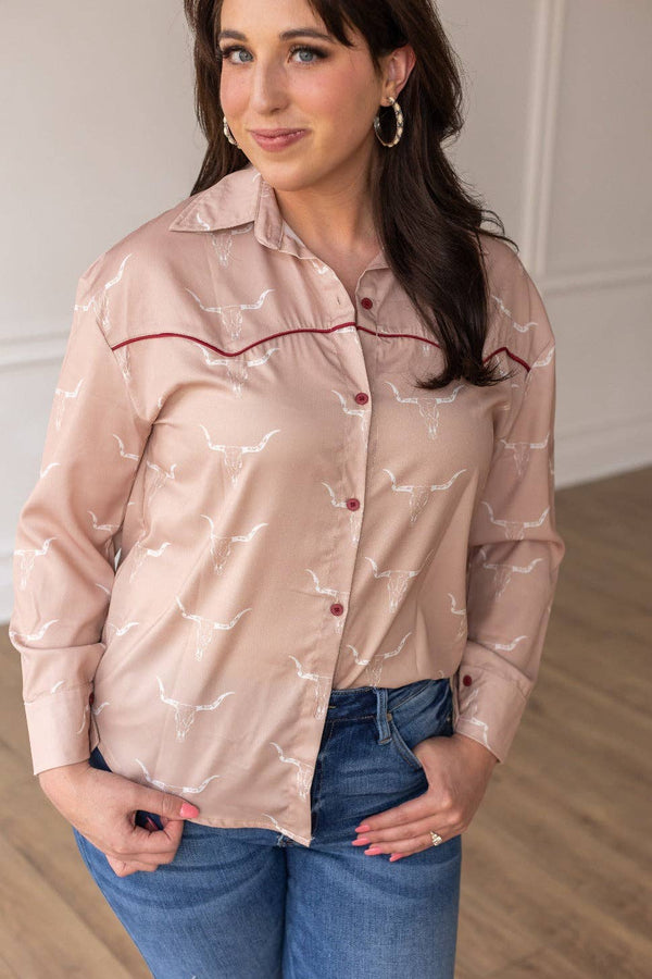 Honky Tonk Attitude Button Down - Beige