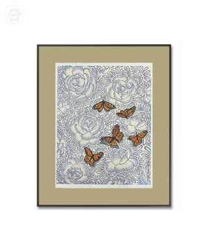 Blue Floral Butterfly Giclée Art Print - 1