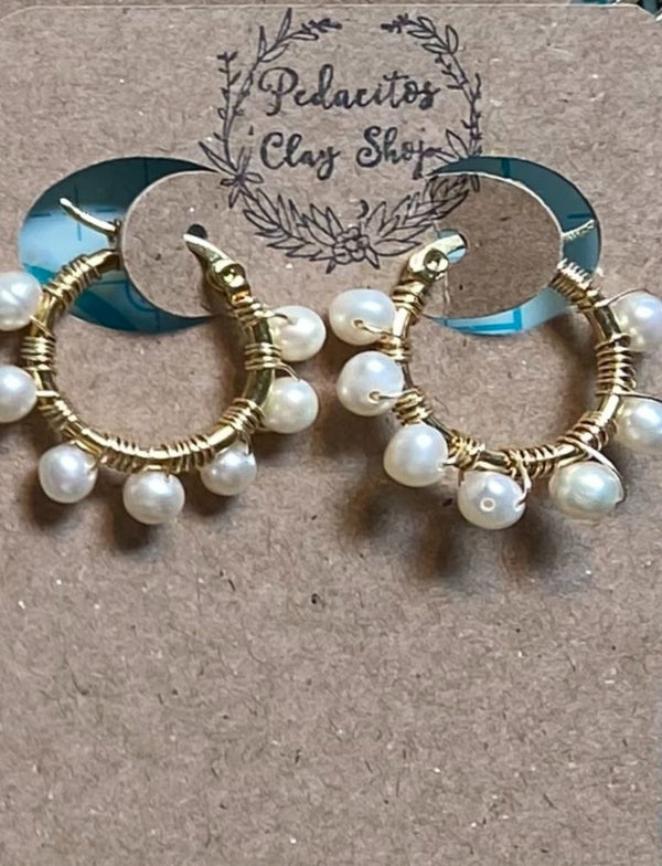 Wire Wrapped Beads Hoop Earrings - 2