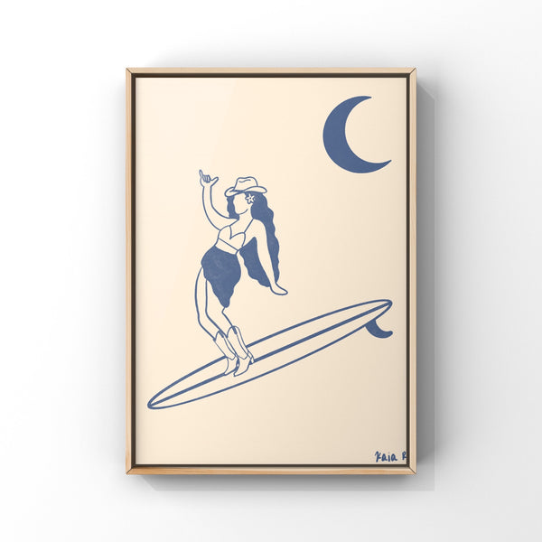 Moon Surfer Cowgirl Art Print - 1